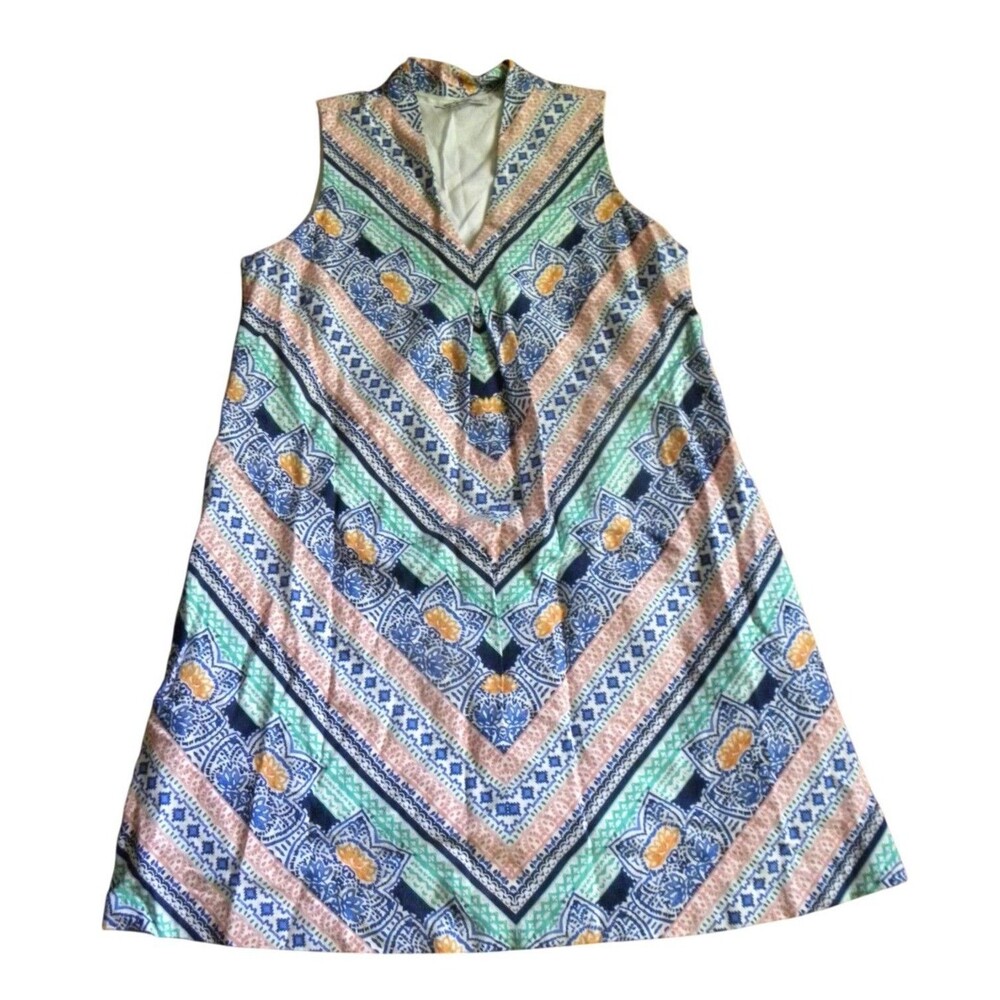 Tommy Bahama Chevron Sleeveless Dress Medium Coastal Resort Tropical Geometric